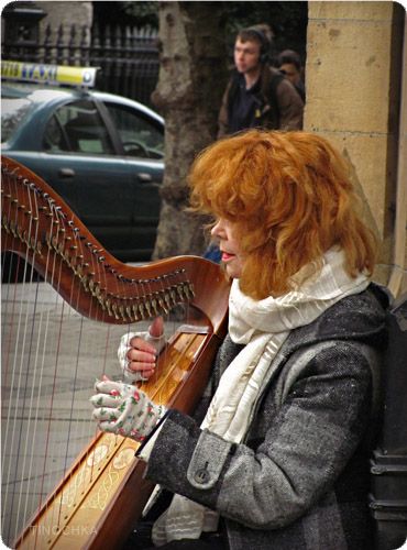Уличная арфистка в Дублине