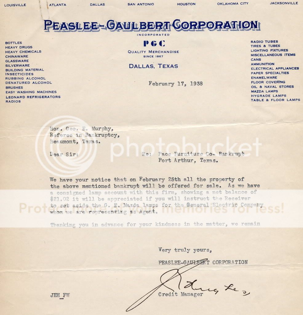 Peaslee Gaulbert Corp. Dallas, TX 1938 to Geo. Murphy  